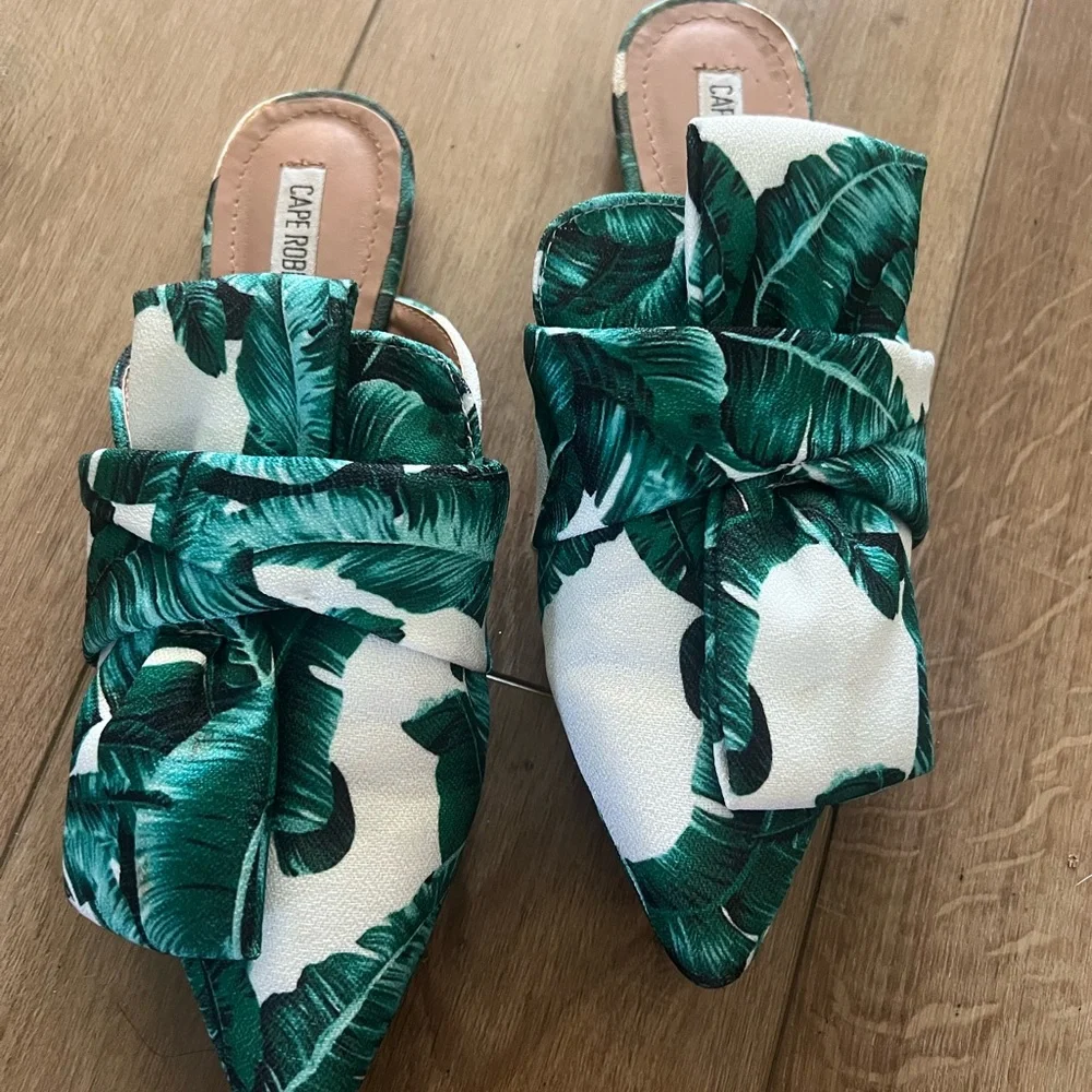 Cape Robbin Knot Slip On Pointy Toed Flat Mules with Tropical Leaves Women’s 8 - Picture 1 of 6